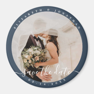 Elegant Dusty Blue Photo Wedding Save The Date Magnet