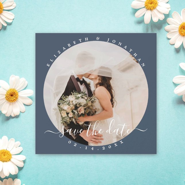 Elegant Dusty Blue Photo Wedding Save The Date Magnetic Invitation (Creator Uploaded)