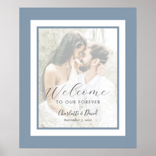 Elegant Dusty Blue Photo Wedding Welcome Sign