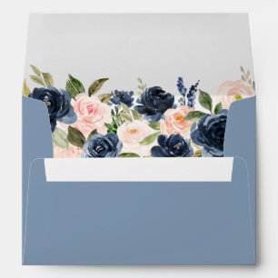 Elegant Dusty Blue Pink Blush Floral Wedding Envelope