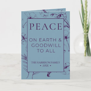 Elegant Dusty Blue & Plum Botanical Peace Folded Holiday Card