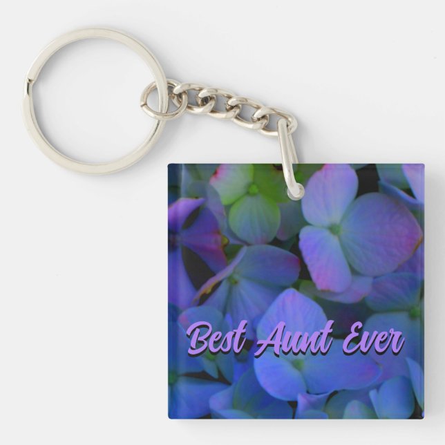 Elegant dusty blue purple floral key ring (Front)