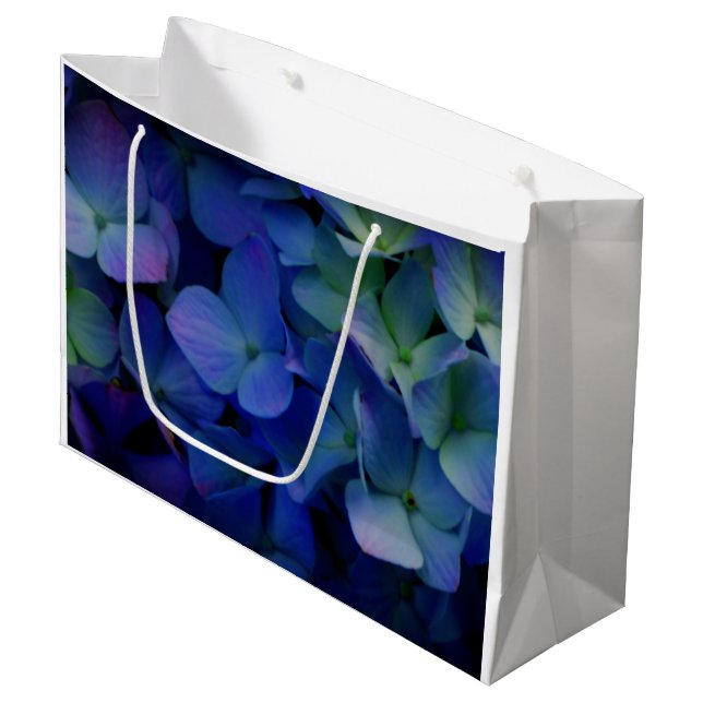 Elegant dusty blue purple floral large gift bag (Front Angled)