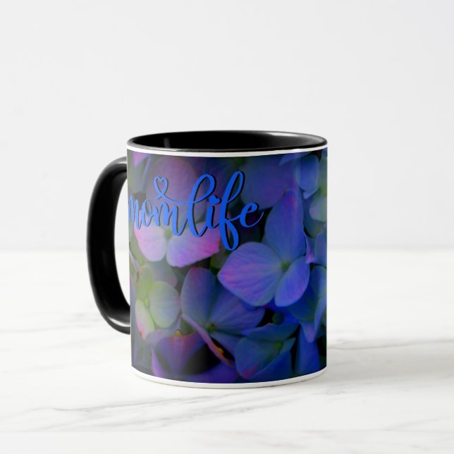 Elegant dusty blue purple floral mug (Front Left)