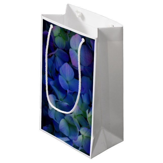 Elegant dusty blue purple floral small gift bag (Front Angled)