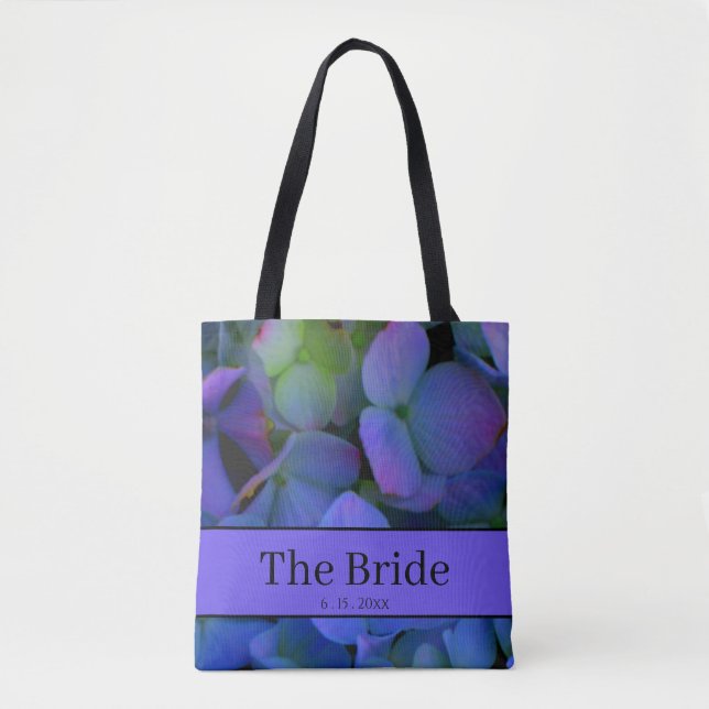Elegant dusty blue purple floral tote bag (Front)