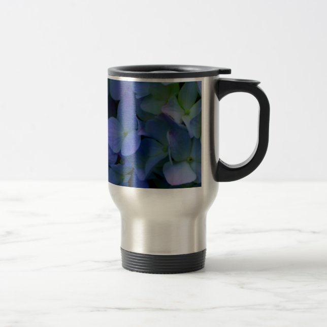 Elegant dusty blue purple floral travel mug (Right)