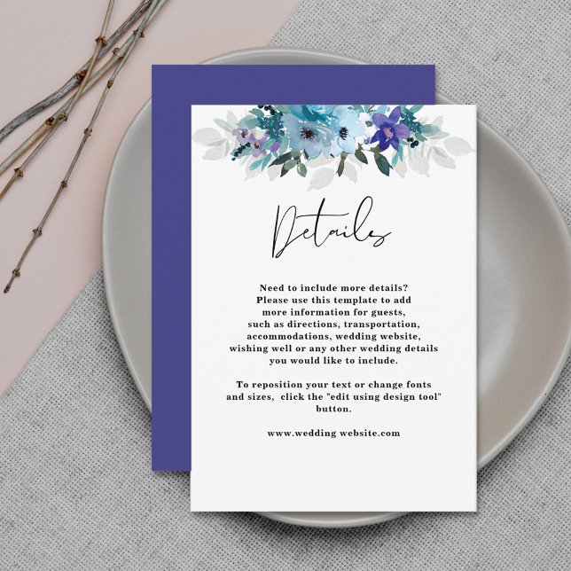 Elegant dusty blue purple floral wedding details  enclosure card (Creator Uploaded)