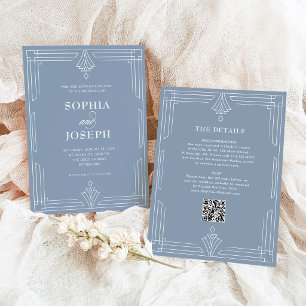 Elegant Dusty Blue   QR Code All in One Wedding Invitation