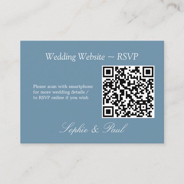 Elegant Dusty Blue QR Code Website RSVP Card (Front)