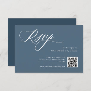 Elegant Dusty Blue QR Simple Minimalist Modern RSVP Card