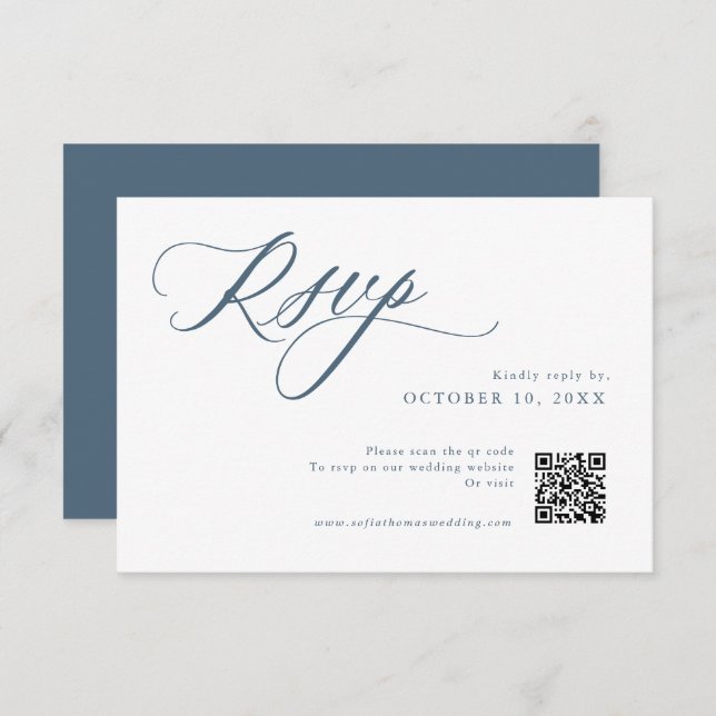 Elegant Dusty Blue QR  Simple Minimalist Modern  RSVP Card (Front/Back)