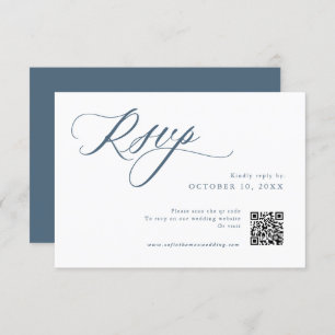 Elegant Dusty Blue QR  Simple Minimalist Modern  RSVP Card