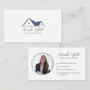 Elegant Dusty Blue Real Estate Agent Photo Business Card