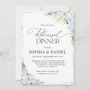 Elegant Dusty Blue Rehearsal Dinner Invitation