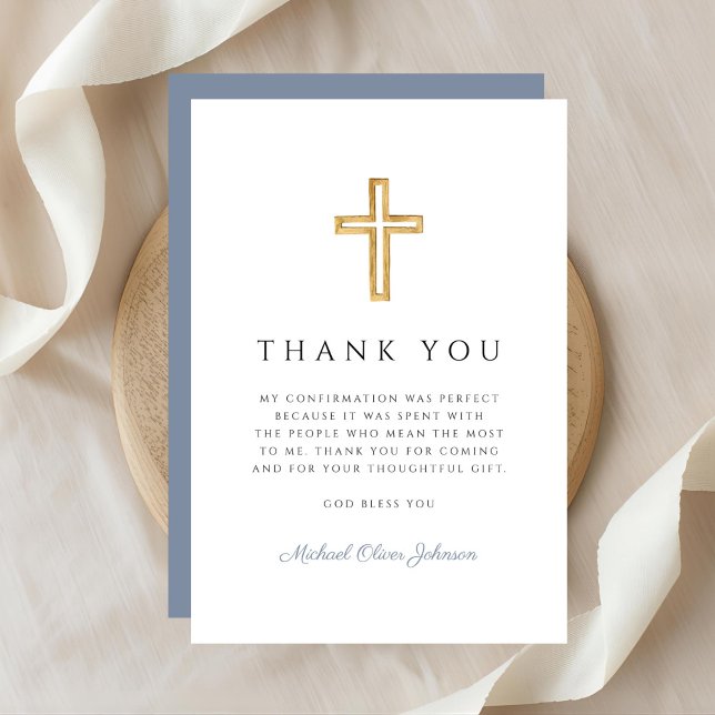 Elegant Dusty Blue Religious Cross Confirmation Thank You Card (Elegant Dusty Blue Religious Cross Confirmation Thank You Card)