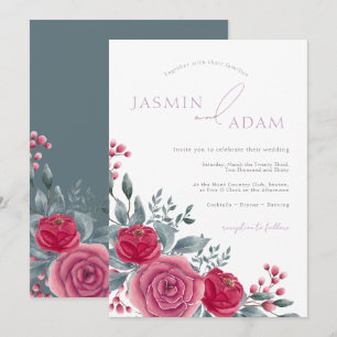 Elegant Dusty Blue Rose Floral Wedding Invitation