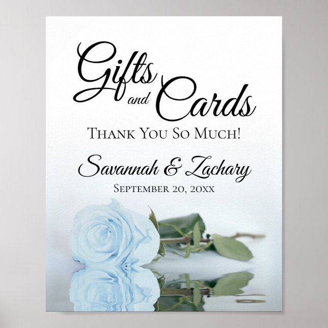 Elegant Dusty Blue Rose Gifts & Cards Wedding Sign (Front)