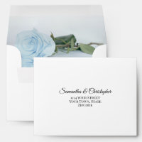 Elegant Dusty Blue Rose Inside Flap Wedding RSVP