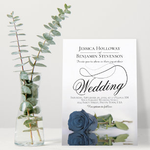 Elegant Dusty Blue Rose Reflection Classy Wedding Invitation