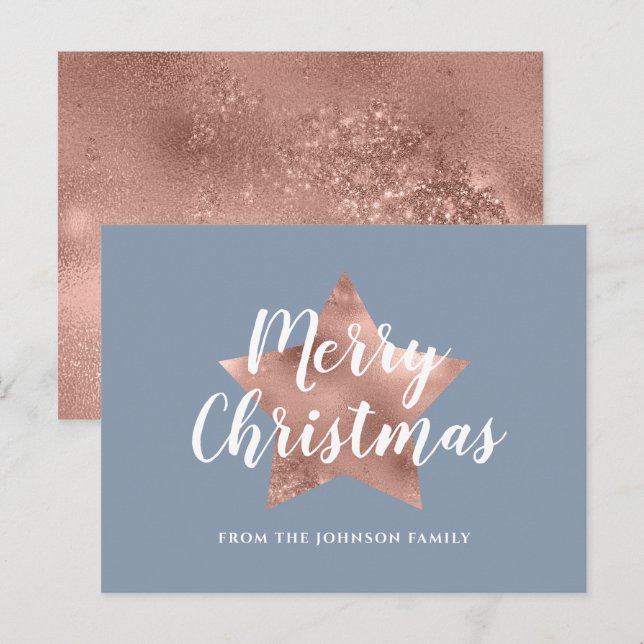 Elegant Dusty Blue Rose Rose Gold Star Christmas Postcard (Front/Back)