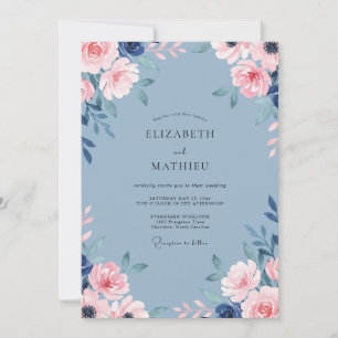 Elegant Dusty Blue Rose Wedding Invitation