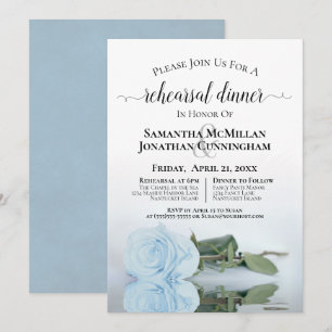 Elegant Dusty Blue Rose Wedding Rehearsal Dinner Invitation