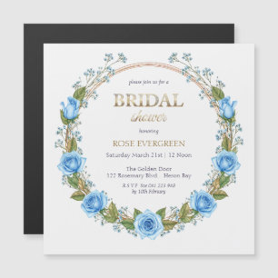 Elegant Dusty Blue Roses and Baby’s Breathe Magnetic Invitation