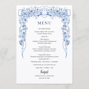 Elegant Dusty Blue Roses Bow Wedding Menu