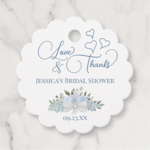 Elegant Dusty Blue Roses Love Thanks Bridal Shower Favour Tags