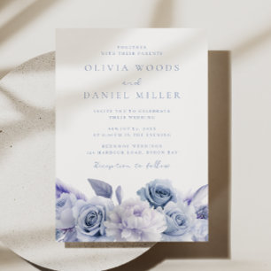 Elegant Dusty Blue Roses Wedding Invitation