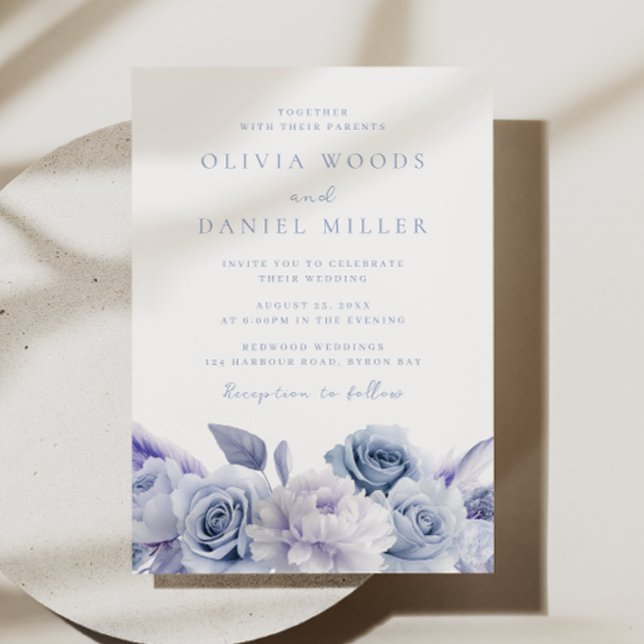 Elegant Dusty Blue Roses Wedding Invitation (Creator Uploaded)