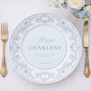 Elegant Dusty Blue Round Wedding Menu Card