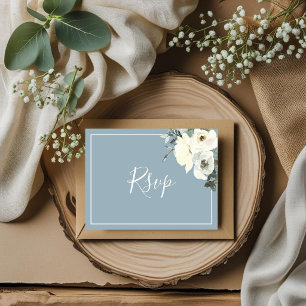 Elegant Dusty Blue RSVP Postcard with Meal Choice