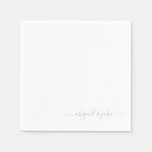 Elegant Dusty Blue Script Couple Names Wedding Napkin