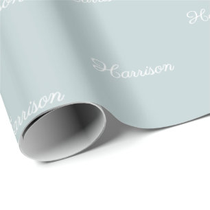 Elegant dusty blue script custom name birthday wrapping paper