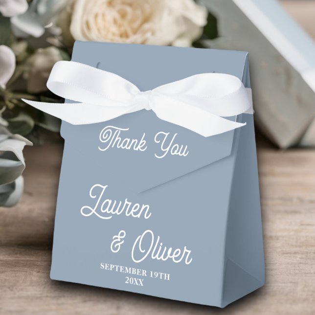 Elegant Dusty Blue Script Minimalist Wedding Favour Box (Creator Uploaded)