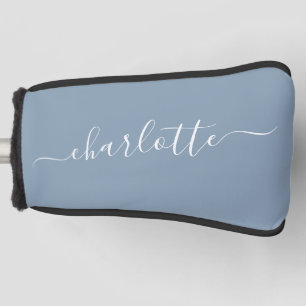 Elegant Dusty Blue Script Modern Name Personalised Golf Head Cover