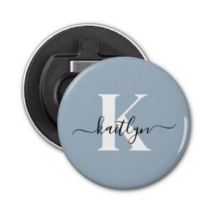 Elegant Dusty Blue Script Monogram Bottle Opener