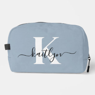 Elegant Dusty Blue Script Monogram Dopp Kit
