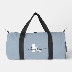 Elegant Dusty Blue Script Monogram Duffle Bag