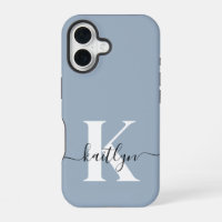 Elegant Dusty Blue Script Monogram