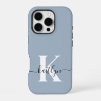 Elegant Dusty Blue Script Monogram