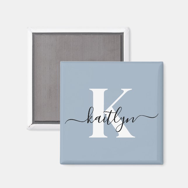 Elegant Dusty Blue Script Monogram Magnet (Front/Back)