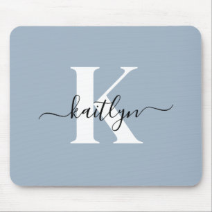 Elegant Dusty Blue Script Monogram Mouse Mat
