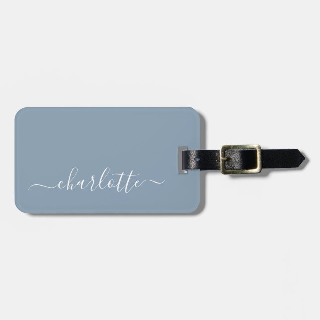Elegant Dusty Blue Script Name Personalised    Luggage Tag (Front Horizontal)