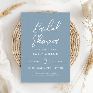 Elegant Dusty Blue Script Typography Bridal Shower Invitation
