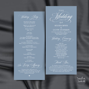 Elegant Dusty Blue Script Wedding Ceremony Programme