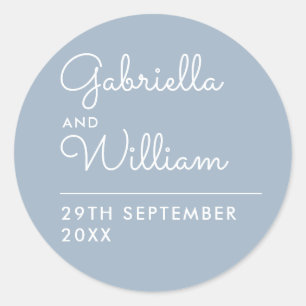 Elegant Dusty Blue Script Wedding Favour Classic Round Sticker
