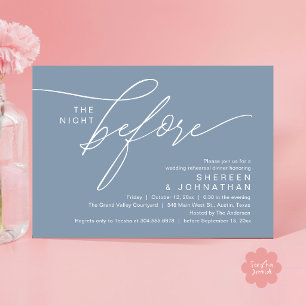 Elegant Dusty Blue Script Wedding Rehearsal Dinner Invitation